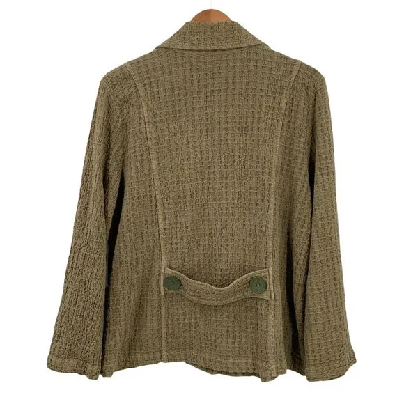 FOCUS Moss Green Waffle Textured Cotton Casual Jacket Size Large Lagenlook - Picture 4 of 4